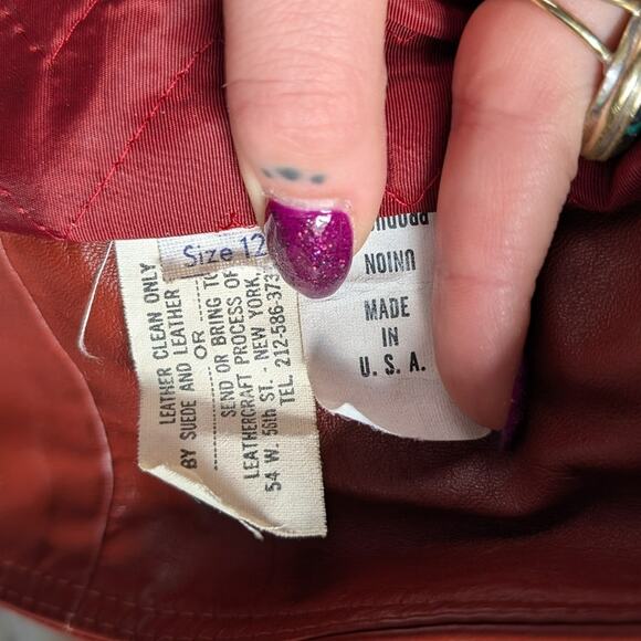 Vintage Leather Jacket Fur Trim Red 70s Penny Lane Boho Trench Afghan Coat Large - Picture 10 of 10